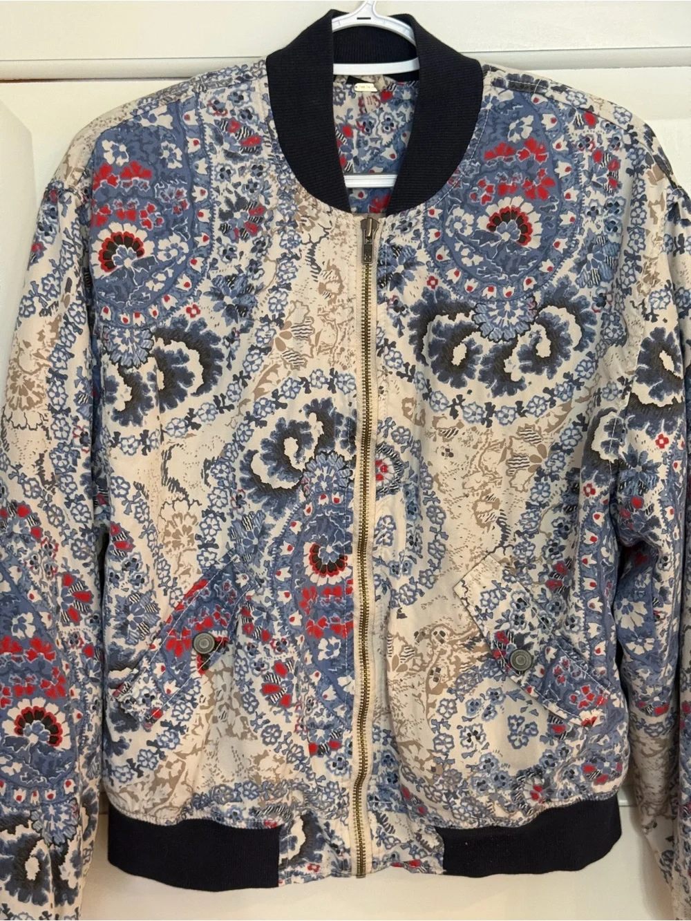 Free People Daytrip Paisley Print Quilted Full Zip Up Bomber Jacket 25584